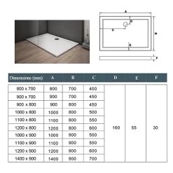 AICA Sanitaire Receveur de douche blanc - 170x90x3cm - rectangulaire - Bac à douche extra plat - Antidérapant