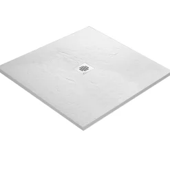 Receveur De Douche|U-tile Receveur de douche blanc 90 x 90 cm haute densité aspect ardoise - grille carrée centrée