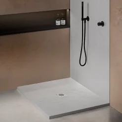 Receveur De Douche|U-tile Receveur de douche blanc 90 x 90 cm haute densité aspect ardoise - grille carrée centrée