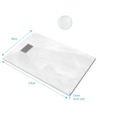 Receveur De Douche|Aurlane Receveur de douche Blanc Effet Pierre 90x140 cm et Grille décor Linéaire en Inox