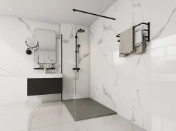 Receveur De Douche|Vente-unique Receveur de douche extra plat à poser ou à encastrer recoupable en résine SMC avec siphon - Gris - 140 x 90 cm - MIRNOSA