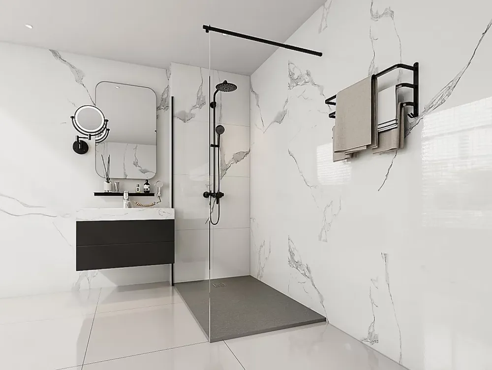 Receveur De Douche|Vente-unique Receveur de douche extra plat à poser ou à encastrer recoupable en résine SMC avec siphon - Gris - 140 x 90 cm - MIRNOSA