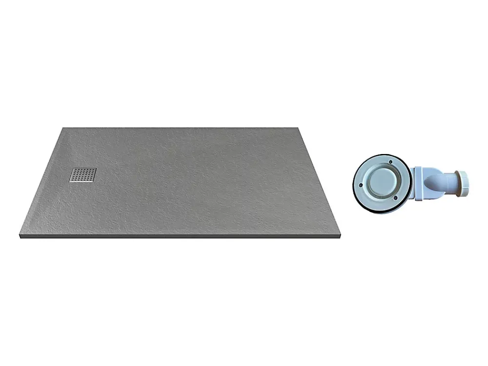 Receveur De Douche|Vente-unique Receveur de douche extra plat à poser ou à encastrer recoupable en résine SMC avec siphon - Gris - 140 x 90 cm - MIRNOSA