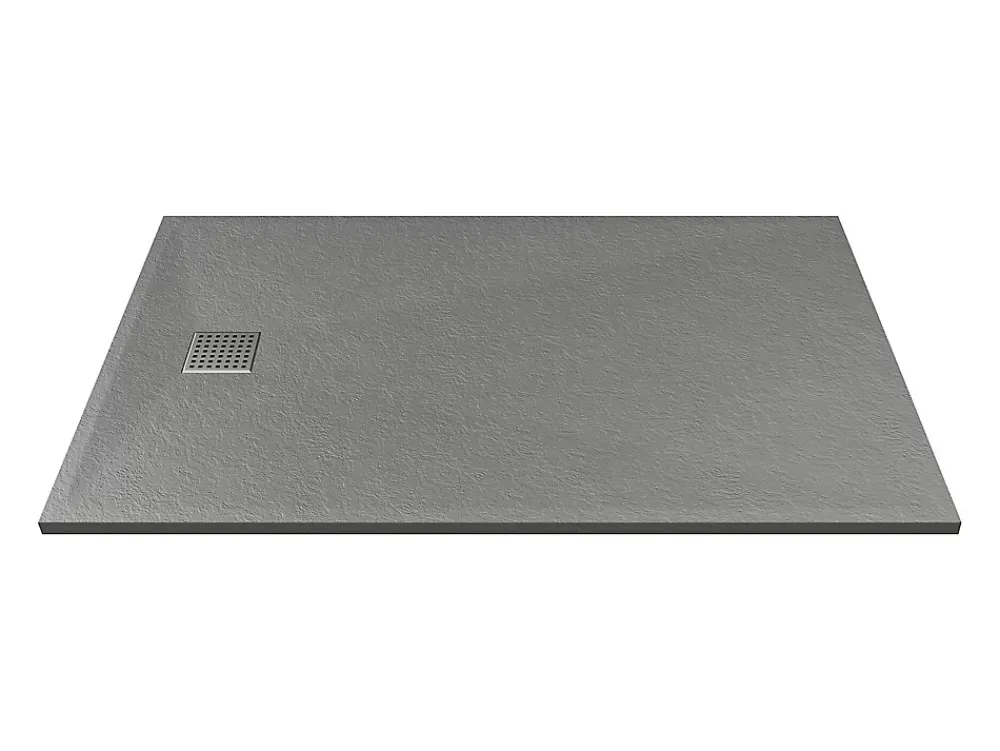 Receveur De Douche|Vente-unique Receveur de douche extra plat à poser ou à encastrer recoupable en résine SMC avec siphon - Gris - 140 x 90 cm - MIRNOSA
