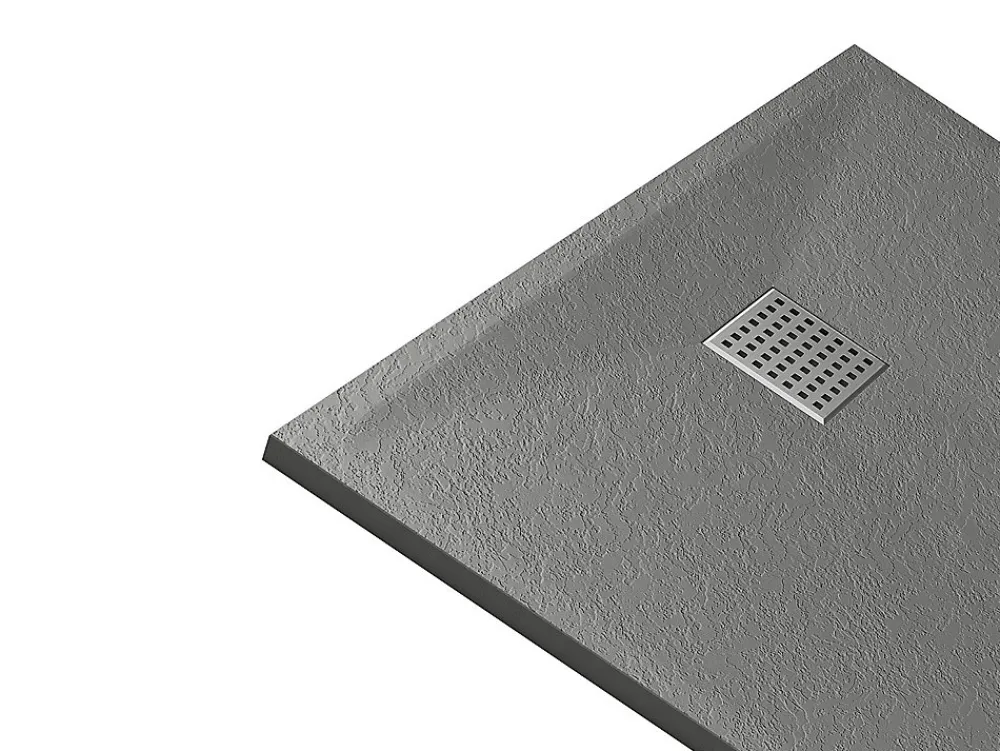 Receveur De Douche|Vente-unique Receveur de douche extra plat à poser ou à encastrer recoupable en résine SMC avec siphon - Gris - 140 x 90 cm - MIRNOSA