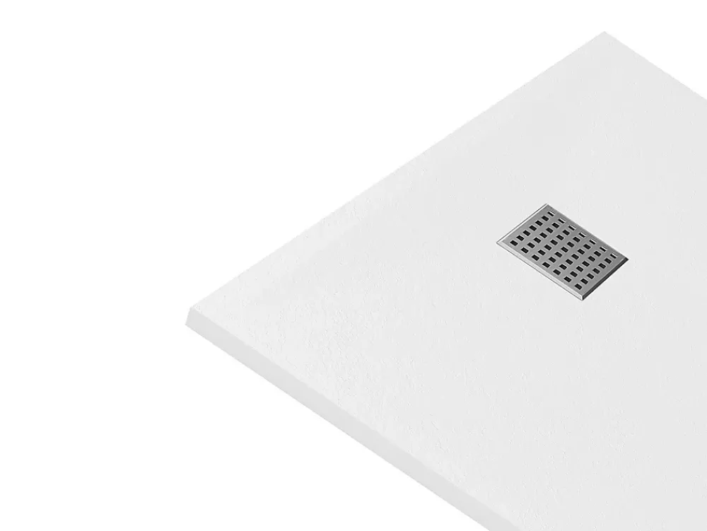 Vente-unique Receveur de douche extra plat à poser ou à encastrer recoupable en résine SMC - Blanc - 160 x 90 cm - MIRNOSA