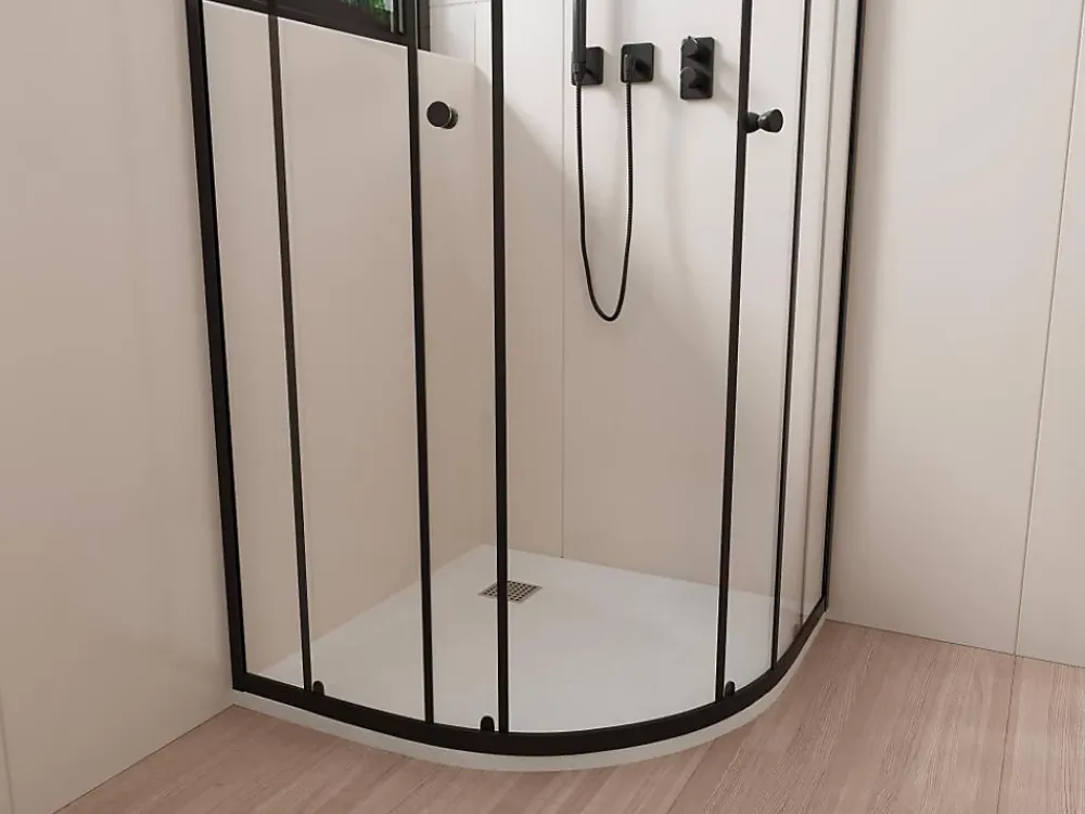 Receveur De Douche|Vente-unique Receveur de douche extra plat à poser ou à encastrer recoupable en résine SMC en quart de cercle - Blanc - 90 x 90 cm - SYFORSA
