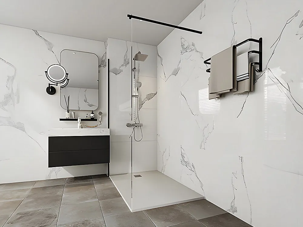 Receveur De Douche|Vente-unique Receveur de douche extra plat à poser ou à encastrer recoupable en résine SMC avec siphon - Blanc - 120 x 90 cm - MIRNOSA