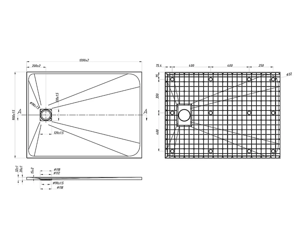 Receveur De Douche|Vente-unique Receveur de douche extra plat à poser ou à encastrer recoupable en résine SMC avec siphon - Blanc - 120 x 90 cm - MIRNOSA