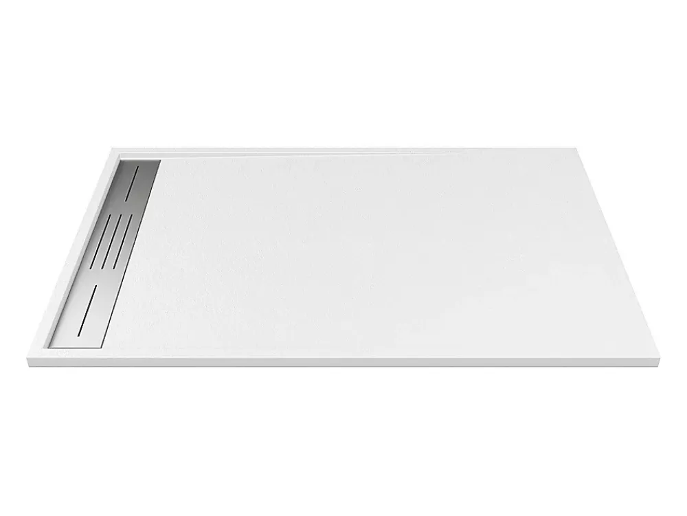 Receveur De Douche|Vente-unique Receveur de douche extra plat à poser ou à encastrer recoupable en résine SMC avec siphon - Blanc - 160 x 90 cm - LYROSA