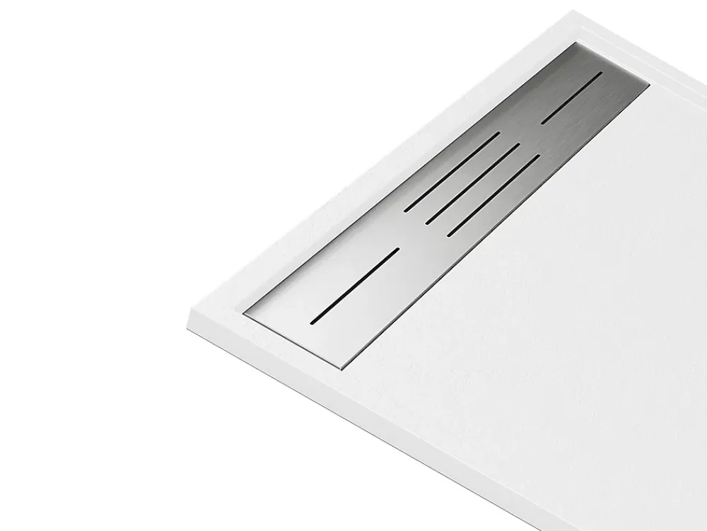 Receveur De Douche|Vente-unique Receveur de douche extra plat à poser ou à encastrer recoupable en résine SMC avec siphon - Blanc - 160 x 90 cm - LYROSA