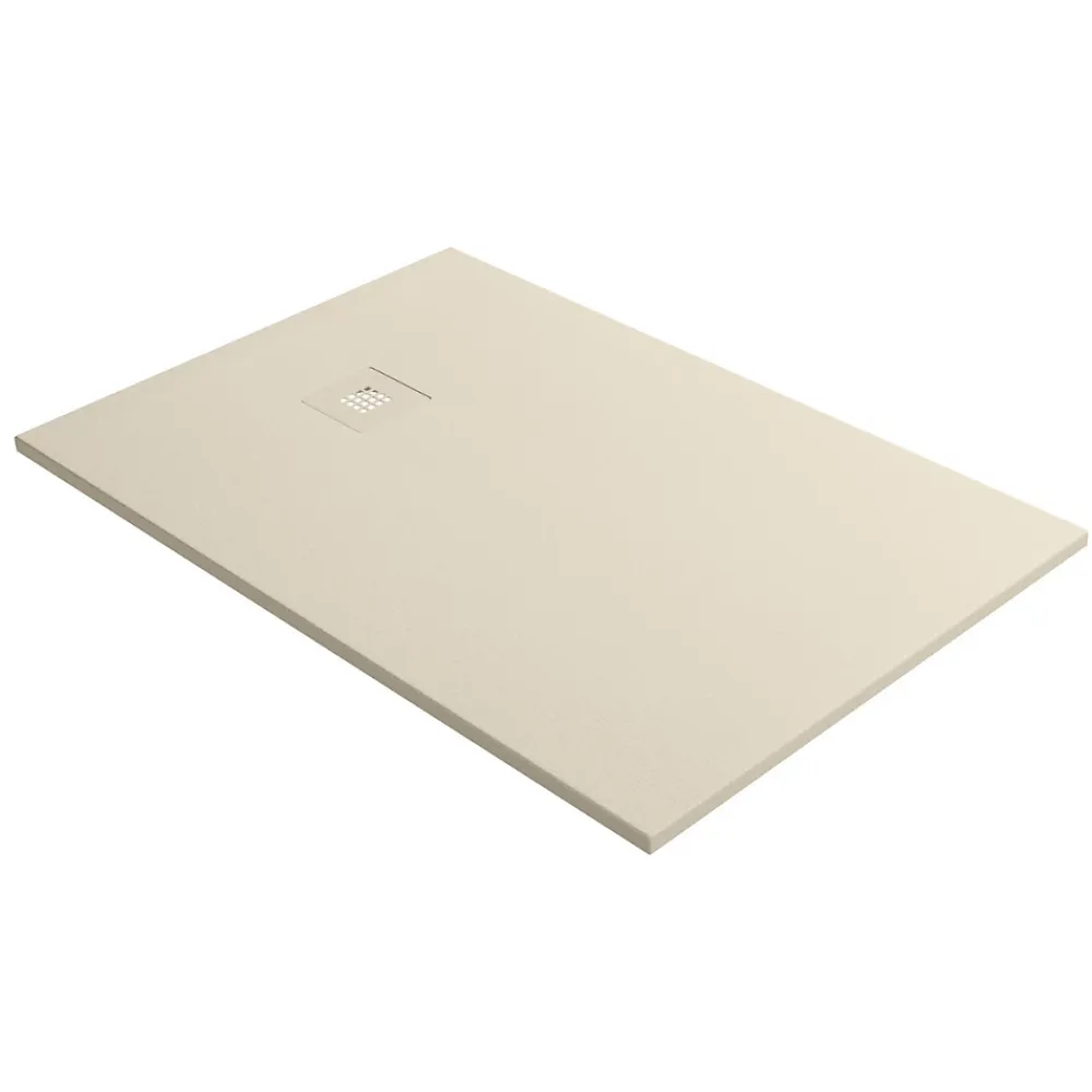 Receveur De Douche|Lavaberg Receveur de Douche Extraplat 160x80cm Beige - Résine Minérale - Antidérapant - Effet Ardoise - Bonde Incluse -