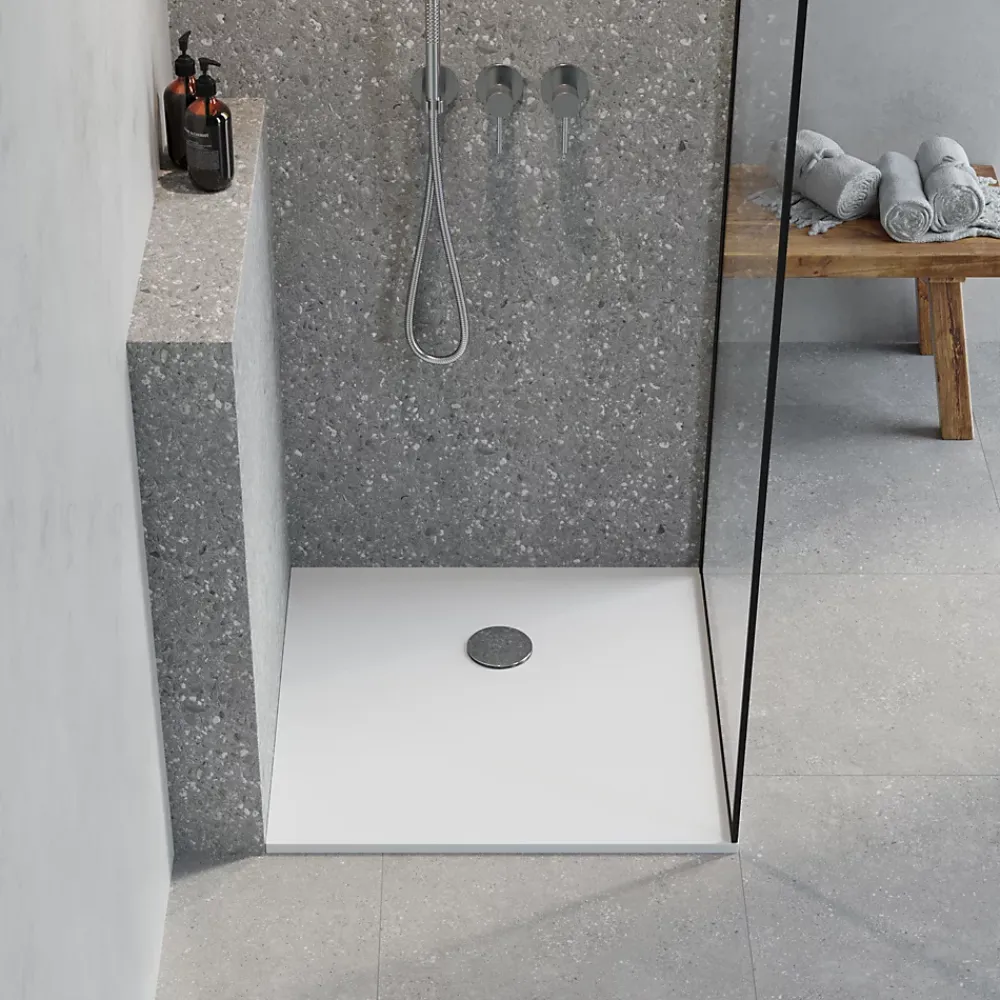 Receveur De Douche|GoodHome Receveur de douche extra-plat l.80 x L.80 cm blanc anti dérapant, Leira