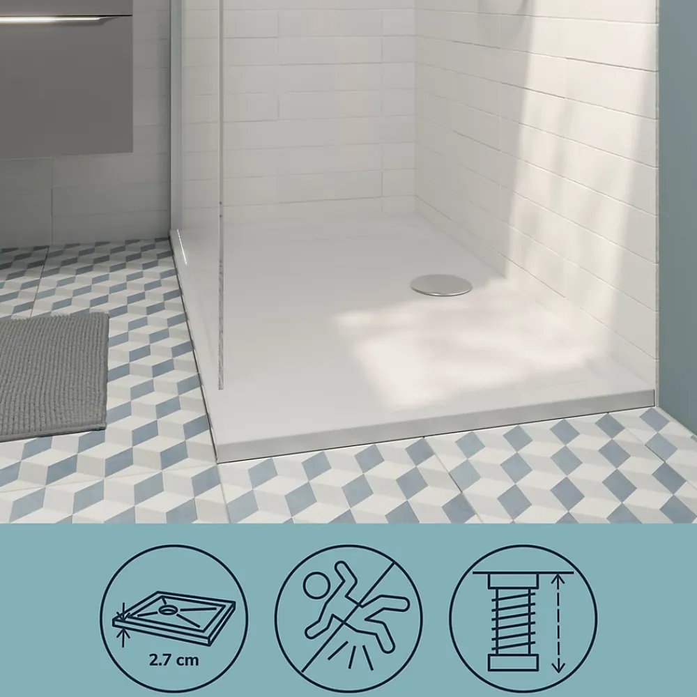 GoodHome Receveur de douche extra-plat l.70 x L.140 cm blanc anti dérapant, Limski