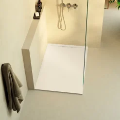 Receveur De Douche|Lavaberg Receveur de Douche Extraplat 120x80cm Beige - Résine Minérale - Antidérapant - Effet Ardoise - Bonde Incluse -