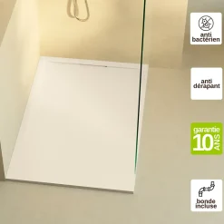 Receveur De Douche|Lavaberg Receveur de Douche Extraplat 120x80cm Beige - Résine Minérale - Antidérapant - Effet Ardoise - Bonde Incluse -