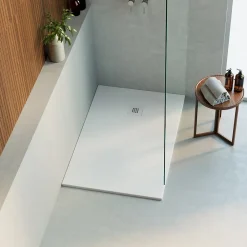 Receveur De Douche|Lavaberg Receveur de Douche Extraplat 160x80cm Blanc - Résine Minérale - Antidérapant - Effet Ardoise - Bonde Incluse -