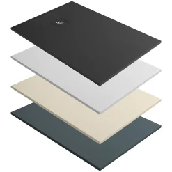Receveur De Douche|Lavaberg Receveur de Douche Extraplat 160x80cm Blanc - Résine Minérale - Antidérapant - Effet Ardoise - Bonde Incluse -