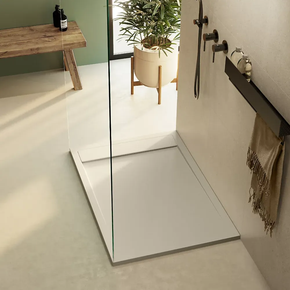 Receveur De Douche|Lavaberg Receveur de Douche Extraplat 140x80cm Beige - Résine Minérale - Antidérapant - Effet Ardoise - Bonde Incluse -