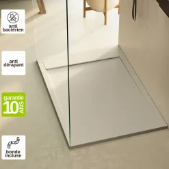 Receveur De Douche|Lavaberg Receveur de Douche Extraplat 140x80cm Beige - Résine Minérale - Antidérapant - Effet Ardoise - Bonde Incluse -