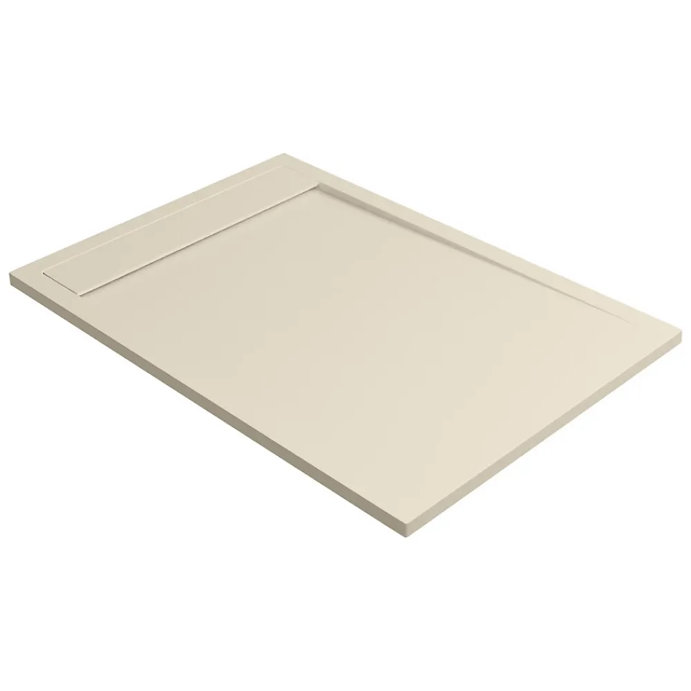 Receveur De Douche|Lavaberg Receveur de Douche Extraplat 140x80cm Beige - Résine Minérale - Antidérapant - Effet Ardoise - Bonde Incluse -
