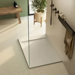 Lavaberg Receveur de Douche Extraplat 100x80cm Beige - Résine Minérale - Antidérapant - Effet Ardoise - Bonde Incluse -