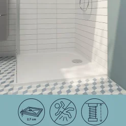 Receveur De Douche|GoodHome Receveur de douche extra-plat l.90 x L.120 cm blanc anti dérapant, Limski