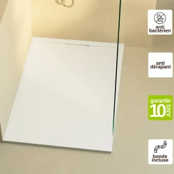 Lavaberg Receveur de Douche Extraplat 140x90cm Blanc - Résine Minérale - Antidérapant - Effet Ardoise - Bonde Incluse -