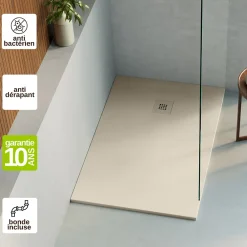Receveur De Douche|Lavaberg Receveur de Douche Extraplat 160x90cm Beige - Résine Minérale - Antidérapant - Effet Ardoise - Bonde Incluse -