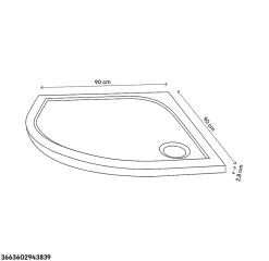 Receveur De Douche|GoodHome Receveur de douche extra-plat quart de cercle l.90 x L.90 cm blanc anti dérapant, Limski