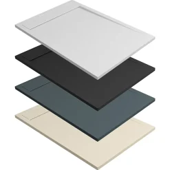 Lavaberg Receveur de Douche Extraplat 140x90cm Beige - Résine Minérale - Antidérapant - Effet Ardoise - Bonde Incluse -
