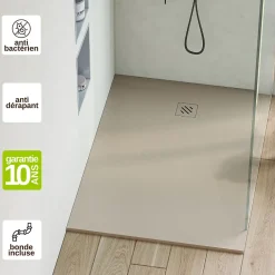 Sanizéo Receveur de Douche Extraplat 80x180cm Beige - Résine Minérale - Antidérapant - Effet Pierre Naturelle - RÉSIGRÈS.