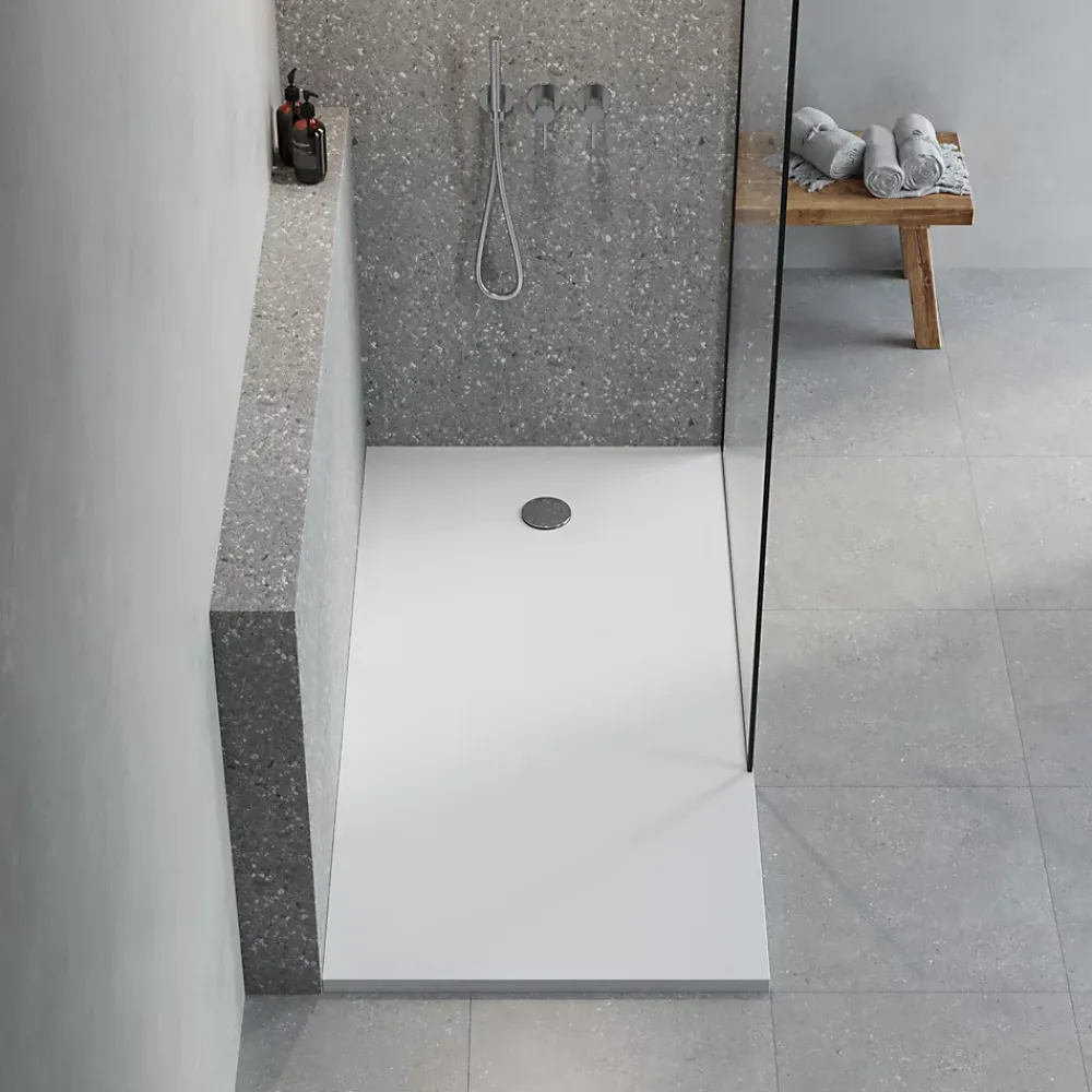 GoodHome Receveur de douche extra-plat l.80 x L.100 cm blanc anti dérapant, Leira