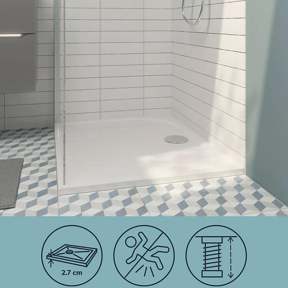 GoodHome Receveur de douche extra-plat l.80 x L.120 cm blanc anti dérapant, Limski