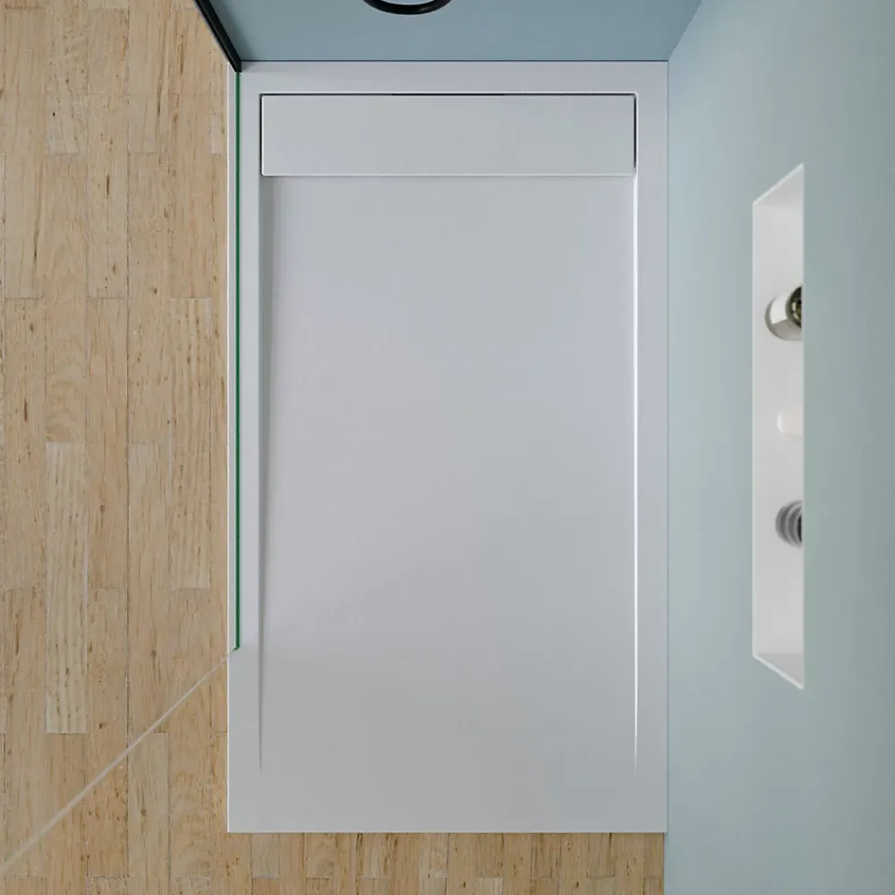 Receveur De Douche|Bernstein Receveur de douche fonte minérale, Blanc mat, 140x90x4.5cm, Bac à douche antidérapant, Pente écoulement, Sans bonde