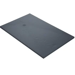 Receveur De Douche|U-tile Receveur de douche gris 140 x 90 cm haute densité aspect ardoise - grille carrée excentrée