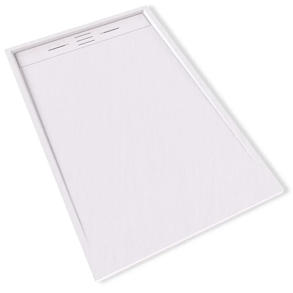 Saniverre Receveur de douche HIEMAL 90 x 140 cm résine Blanc aspect ardoise + bonde incluse -