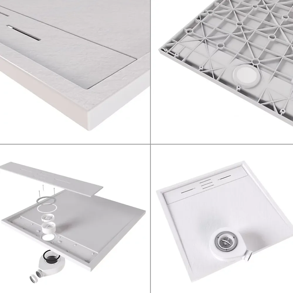 Saniverre Receveur de douche HIEMAL 90 x 140 cm résine Blanc aspect ardoise + bonde incluse -