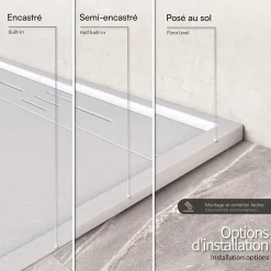Saniverre Receveur de douche HIEMAL 90 x 140 cm résine Blanc aspect ardoise + bonde incluse -