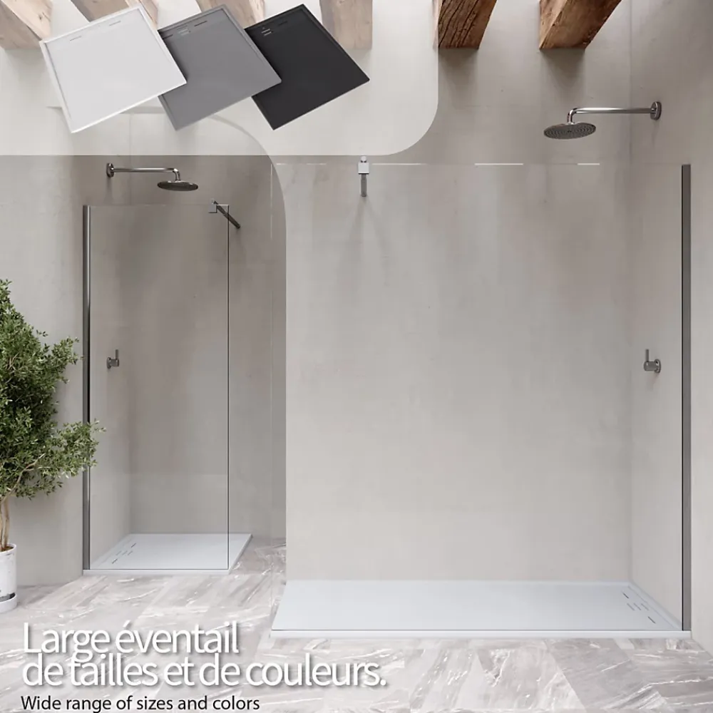Saniverre Receveur de douche HIEMAL 90 x 140 cm résine Blanc aspect ardoise + bonde incluse -