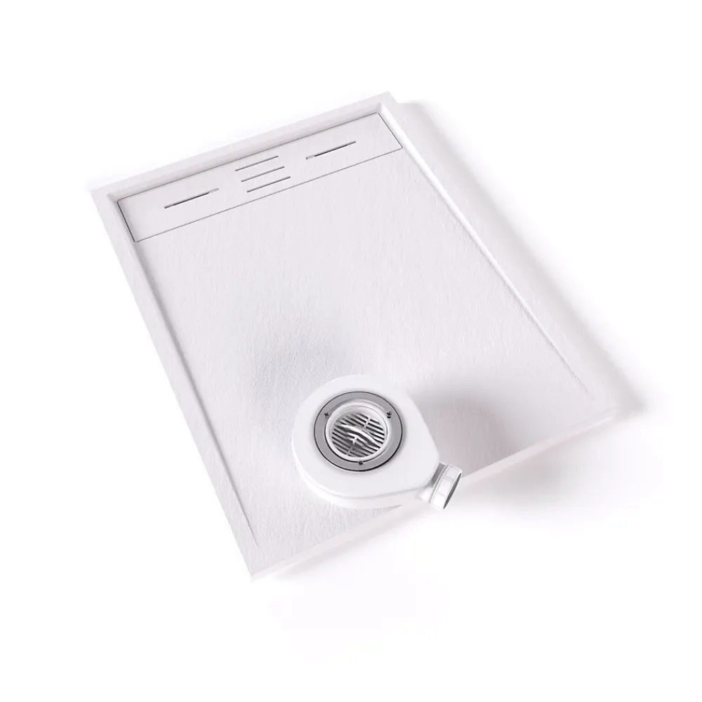 Saniverre Receveur de douche HIEMAL 70 x 90 cm résine Blanc aspect ardoise + bonde incluse -