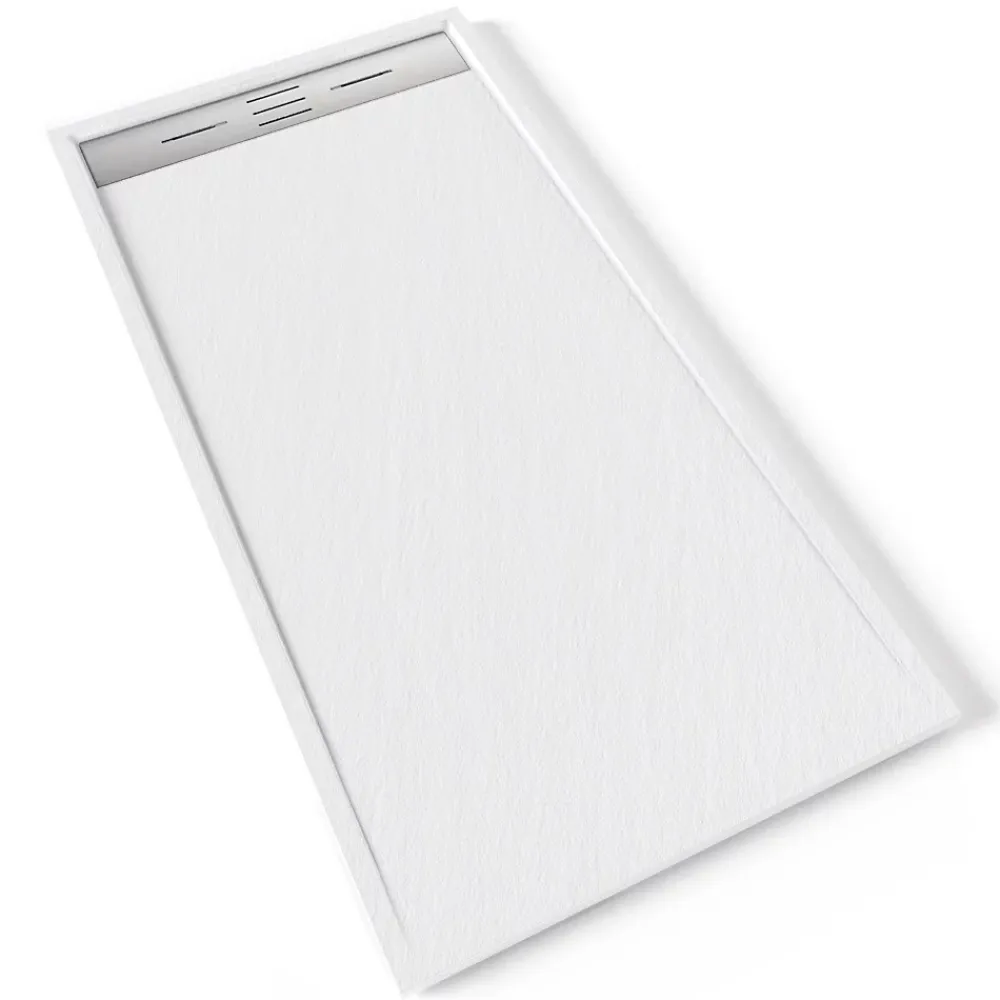 Saniverre Receveur de douche HIEMAL INOX 80 x 160 cm résine Blanc aspect ardoise + bonde inox incluse -
