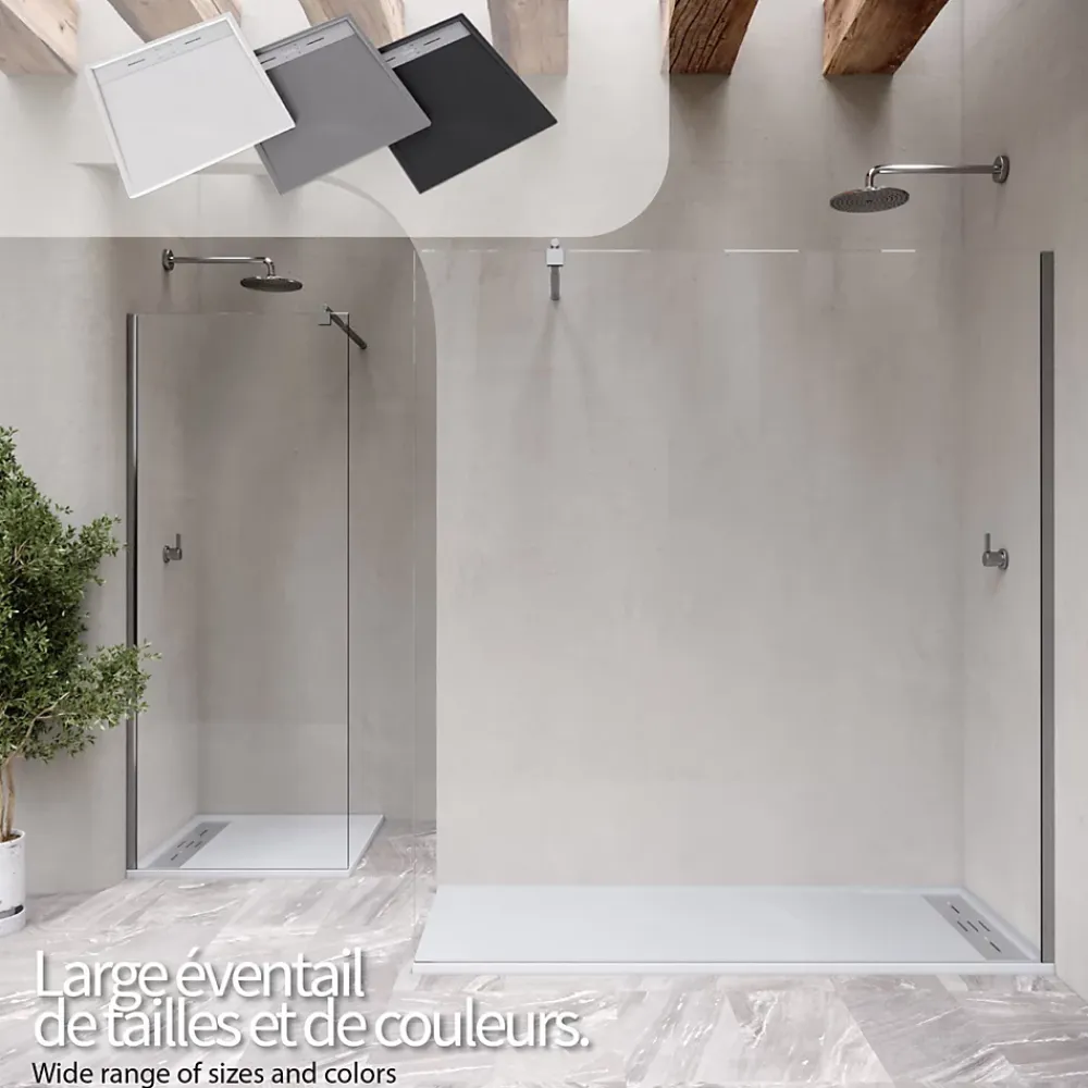 Saniverre Receveur de douche HIEMAL INOX 80 x 160 cm résine Blanc aspect ardoise + bonde inox incluse -