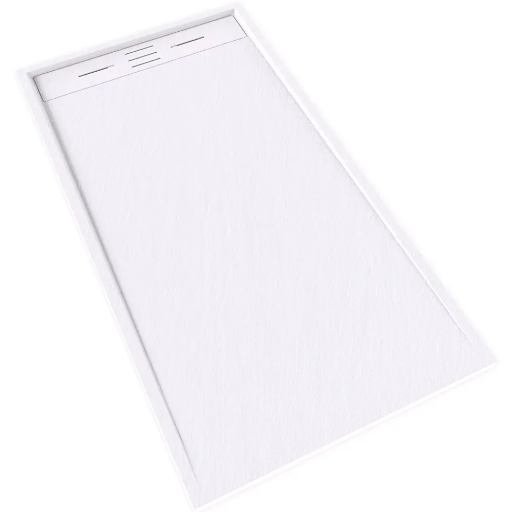 Receveur De Douche|Saniverre Receveur de douche HIEMAL 80 x 150 cm résine Blanc aspect ardoise + bonde incluse -
