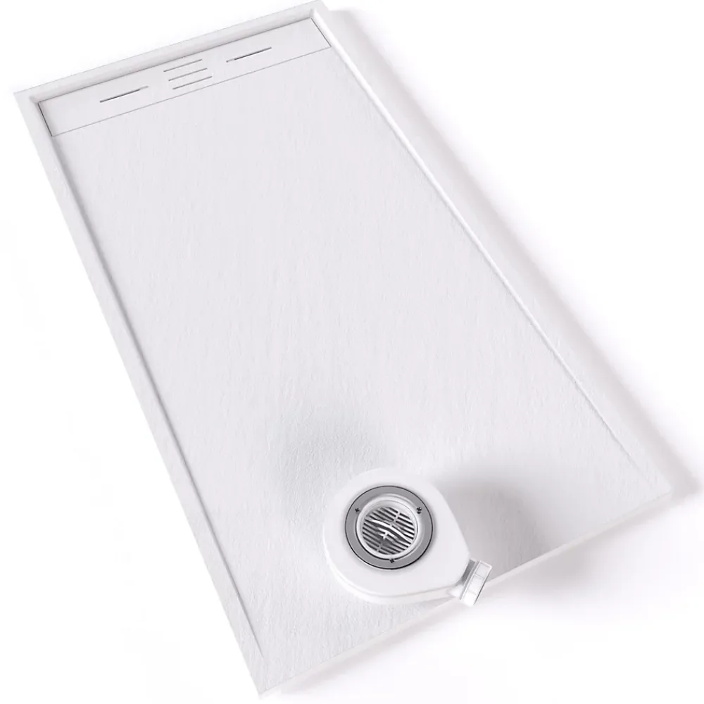 Receveur De Douche|Saniverre Receveur de douche HIEMAL 80 x 150 cm résine Blanc aspect ardoise + bonde incluse -