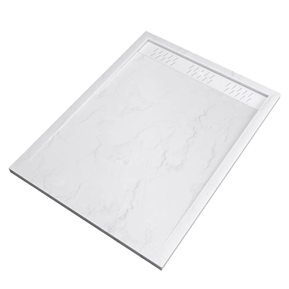 Receveur De Douche|Galedo Receveur de douche L.120 x l.90 x H.4 cm, acrylique renforcé blanc effet pierre, avec grille d'évacuation blanche, Pedra