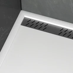 Receveur De Douche|Galedo Receveur de douche L.120 x l.80 x H.4 cm, acrylique renforcé blanc, avec grille d'évacuation gun metal, Pure 2