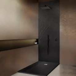 Receveur De Douche|Onbath'S Receveur de douche pierre naturelle graphite noir 120x90 cm extra plat grille carrée
