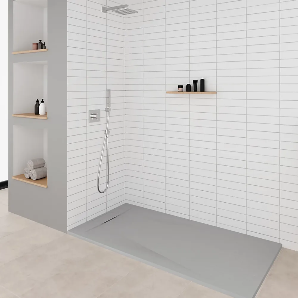 Saniverre Receveur de douche POLAR gris extra-plat effet pierre 80 x 120 cm + bonde