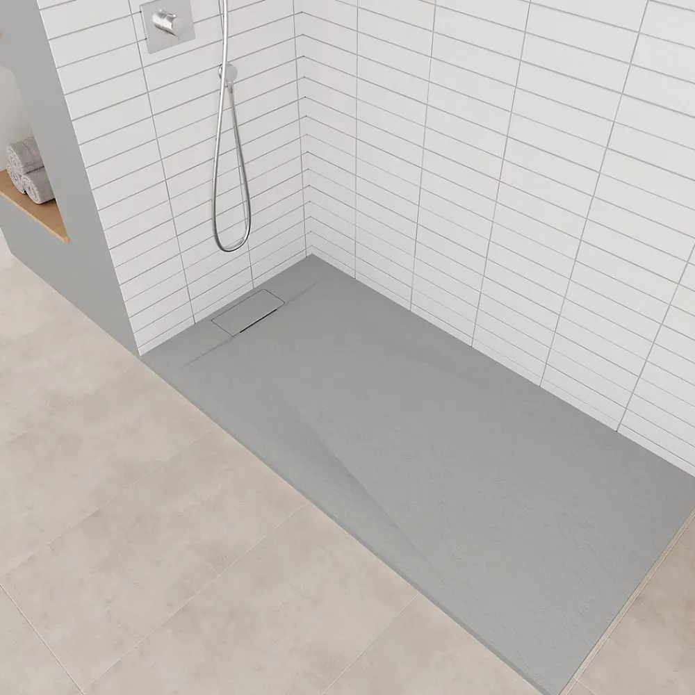 Saniverre Receveur de douche POLAR gris extra-plat effet pierre 80 x 120 cm + bonde